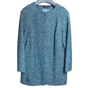 Boden Wool Alpaca Herringbone Coat Teal Blue Collarless Raglan Sleeve Size 8P